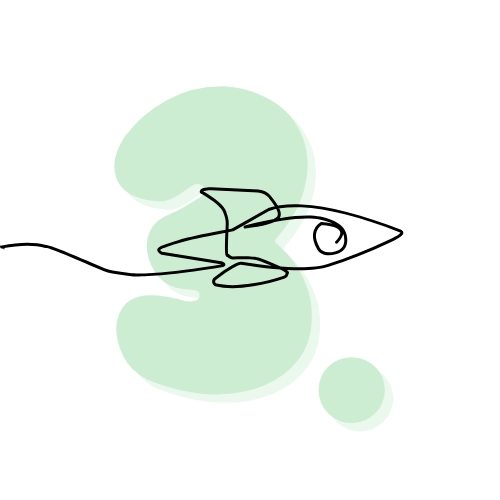 Outline einer Rakete mit einer Drei im Hintergrund.